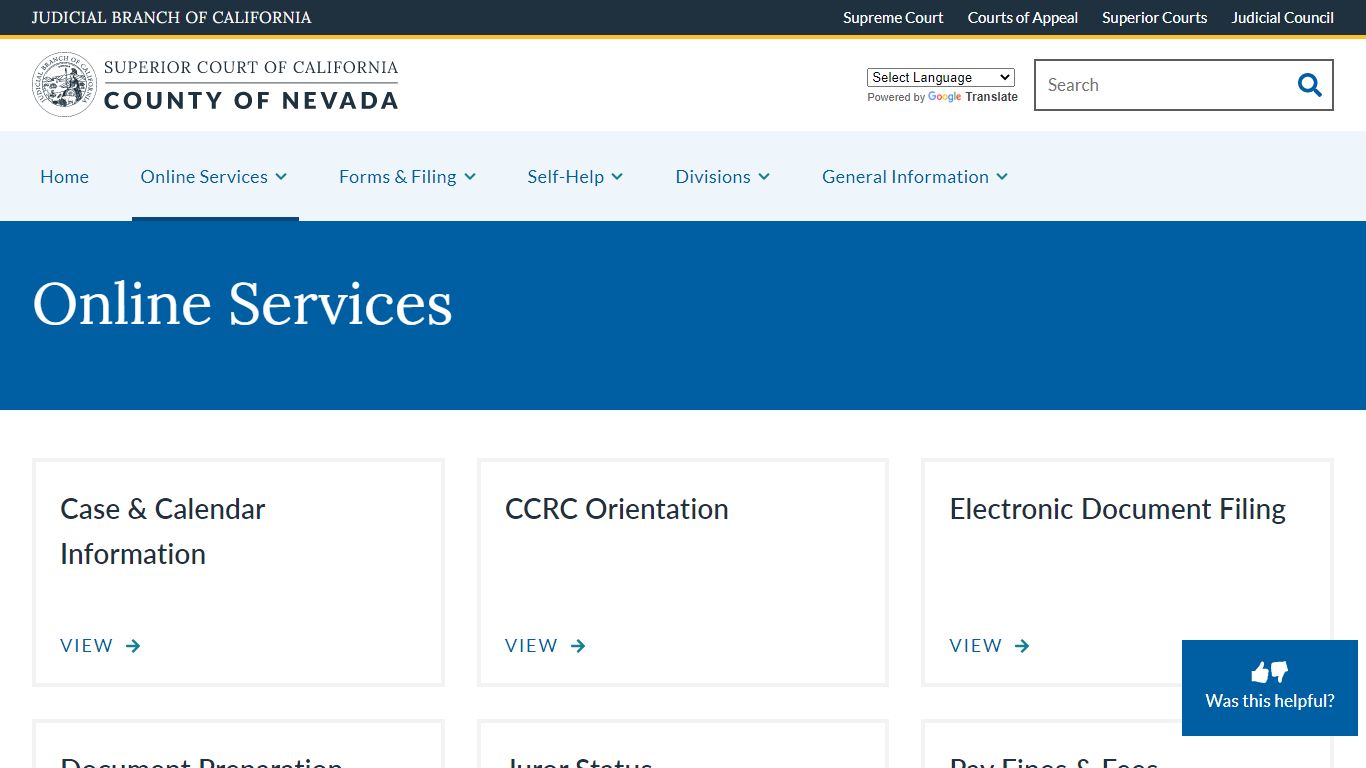 Online Services | Superior Court of California | County of Nevada